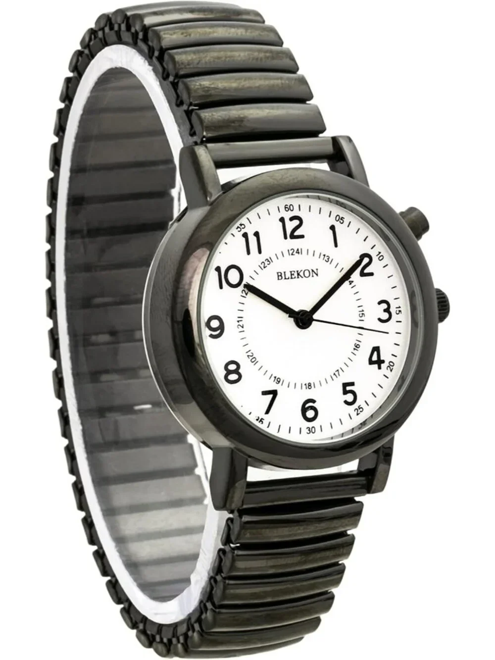 Women's Black Analog Display Push Button Glossy Expansion Band Wrist Watch